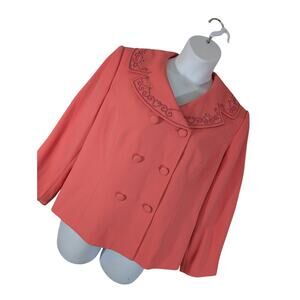 LESLIE FAY! STUNNING RIPE PEACH DOUBLE BREASTED, BEAD/EMBROIDERY JACKET! 18WP